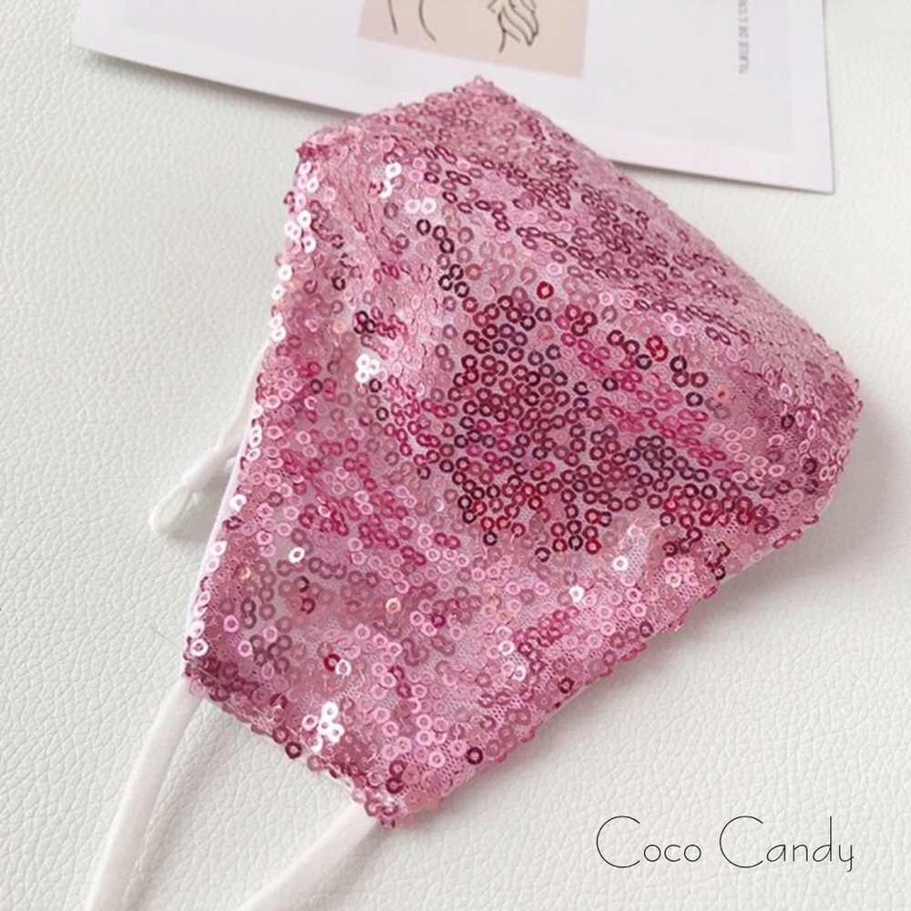 🆕Luxury Pink Sequin Face Mask - Picture 7 of 12